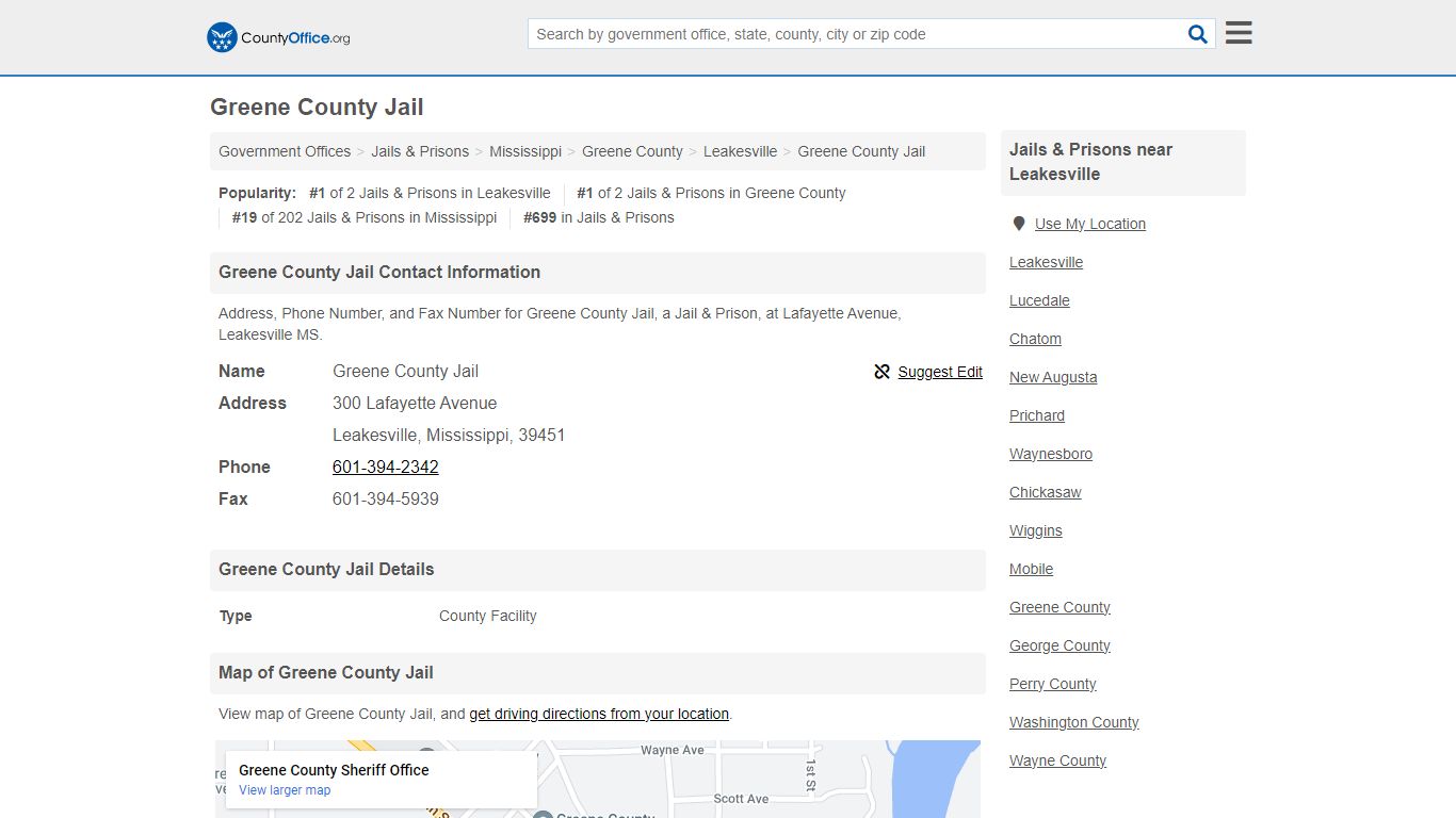Greene County Jail - Leakesville, MS (Address, Phone, and Fax)