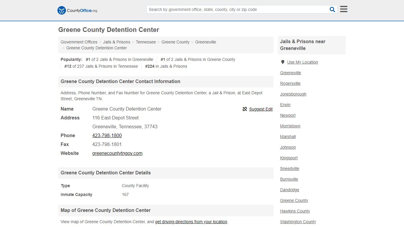 Greene County Detention Center - Greeneville, TN (Address, Phone, and Fax)